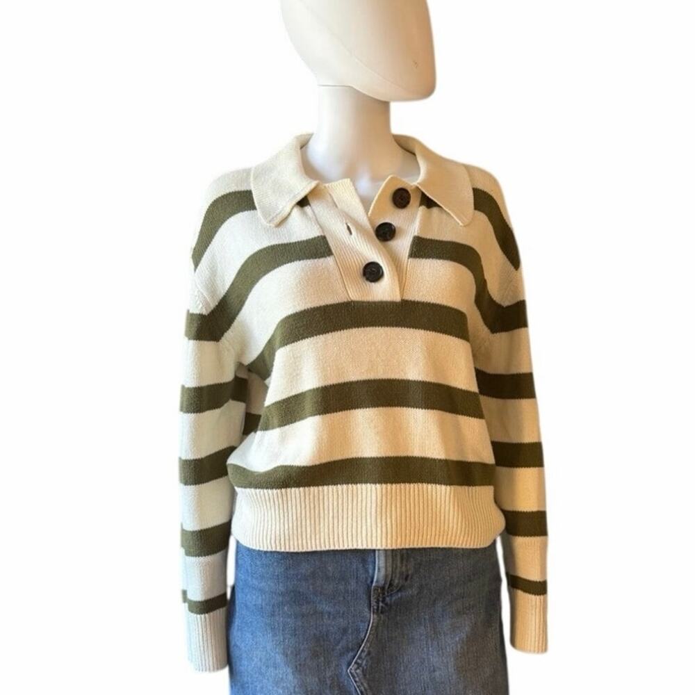RAILS Shae Cotton Blend Striped Collared Polo Pullover Sweater Size M